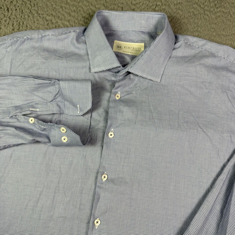 Kurt River Shirt Mens 3XL Blue Geometric Houndstooth Classic Fit Button Up